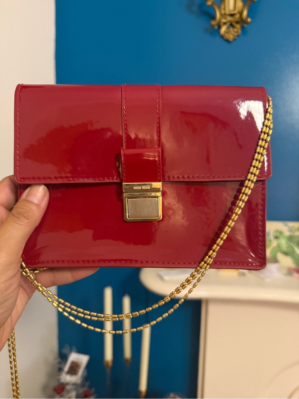 Luxury Patent Leather Chain Crossbody Bag - Red